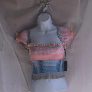 Pink and Blue Stripe Off the Shoulders Crop Top